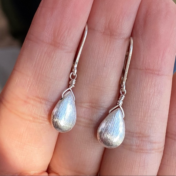 Brushed Sterling Silver Teardrop Lever back Dangle/ Drop - Picture 4 of 6